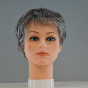 short gray synthetic wig on mannequin head