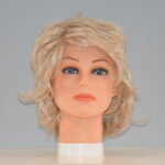 short blonde synthetic wig on mannequin head