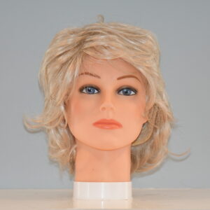 short blonde synthetic wig on mannequin head