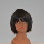 short black synthetic wig on mannequin head