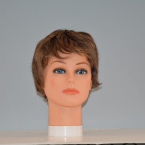 short brown synthetic wig on mannequin head