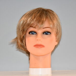 short blonde synthetic wig on mannequin head