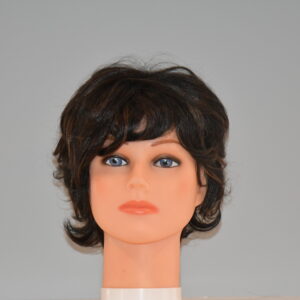 short black synthetic wig on mannequin head