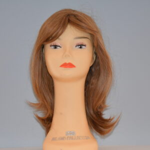 long red synthetic wig on mannequin head