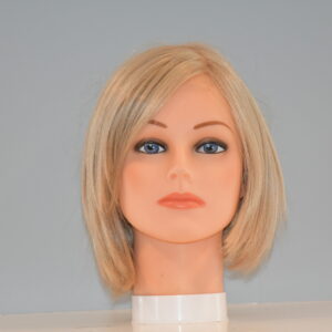 short blonde synthetic wig on mannequin head