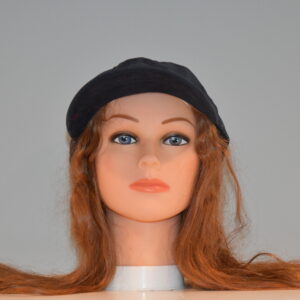 long red chemo diva wig with hat on mannequin head
