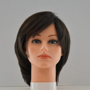 short brown synthetic wig on mannequin head