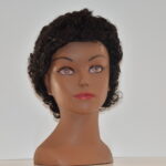 short black synthetic wig on mannequin head