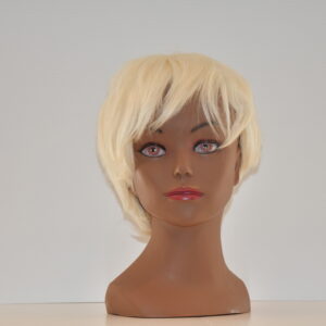 short blonde synthetic wig on mannequin head