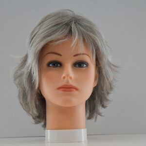 short grey synthetic ig on mannequin head