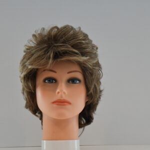 short brown synthetic wig on mannequin head