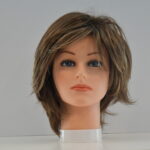 short brown synthetic wig on mannequin head