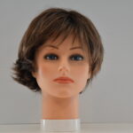 short brown synthetic wig on mannequin head
