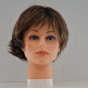 short brown synthetic wig on mannequin head