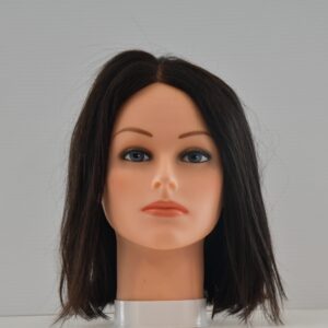 short black synthetic wig on mannequin head