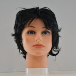 short black synthetic wig on mannequin head