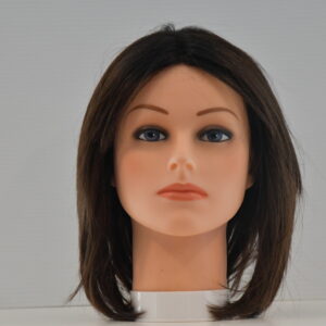 short black synthetic wig on mannequin head