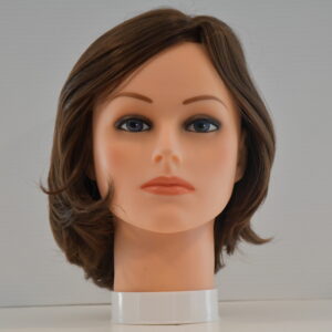 short brown synthetic wig on mannequin head
