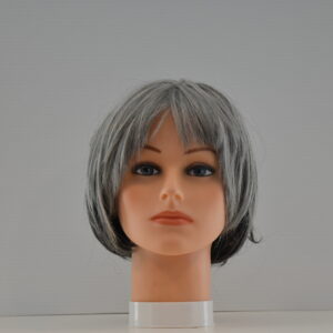 short gray synthetic wig on mannequin head