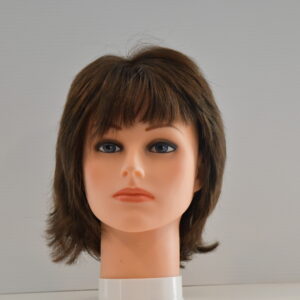 short brown synthetic wig on mannequin head
