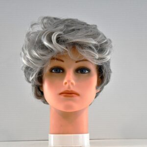 short gray synthetic wig on mannequin head