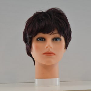 short black synthetic wig on mannequin head