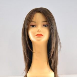 long brown synthetic ig on mannequin head
