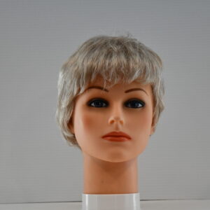 short gray synthetic wig on mannequin head