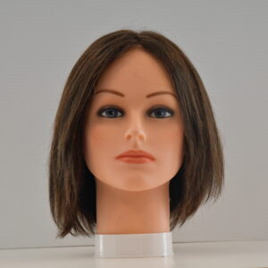 short brown synthetic wig on mannequin head