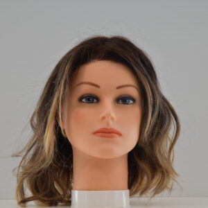 short brown synthetic wig on mannequin head